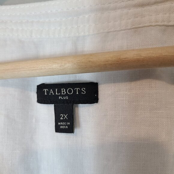 Talbots Womens Linen Blouse Top Plus 2X White Coastal Minimalist Flowy Resort - Picture 5 of 8